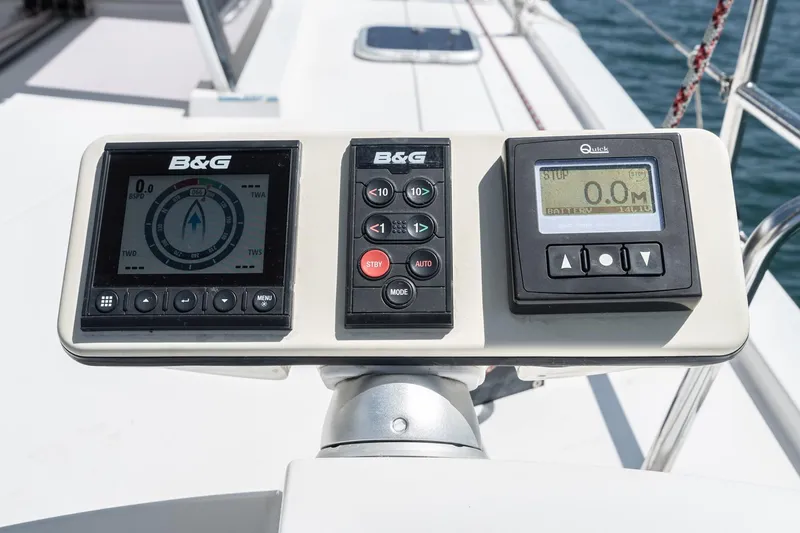 Slide: The Image of Control panel on 2019 Nautitech 46 Open catamaran, featuring B&G navigation instruments. - 29