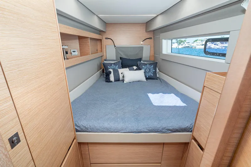 Slide: The Image of Cozy bedroom interior of 2019 Nautitech 46 Open yacht with modern design and ocean view. - 38