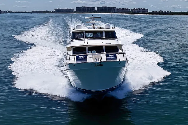 Slide: The Image of Marlow 80 Explorer yacht cruising on open water, 2014 model. - 107