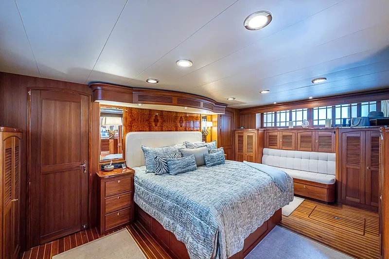 Slide: The Image of Luxurious cabin interior of 2014 Marlow 80 Explorer yacht with elegant wood finishes. - 39