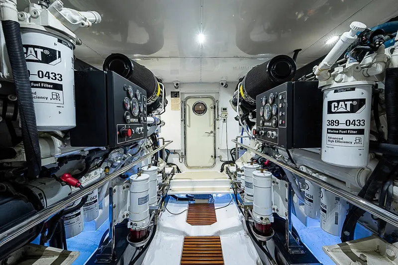 Slide: The Image of Engine room of 2014 Marlow 80 Explorer yacht with CAT marine fuel filters. - 96