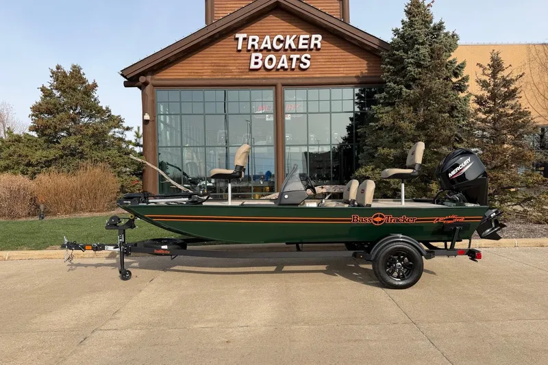 The Image of 2026 Tracker Bass Tracker Classic Limited boat displayed outside Tracker Boats building. - 0
