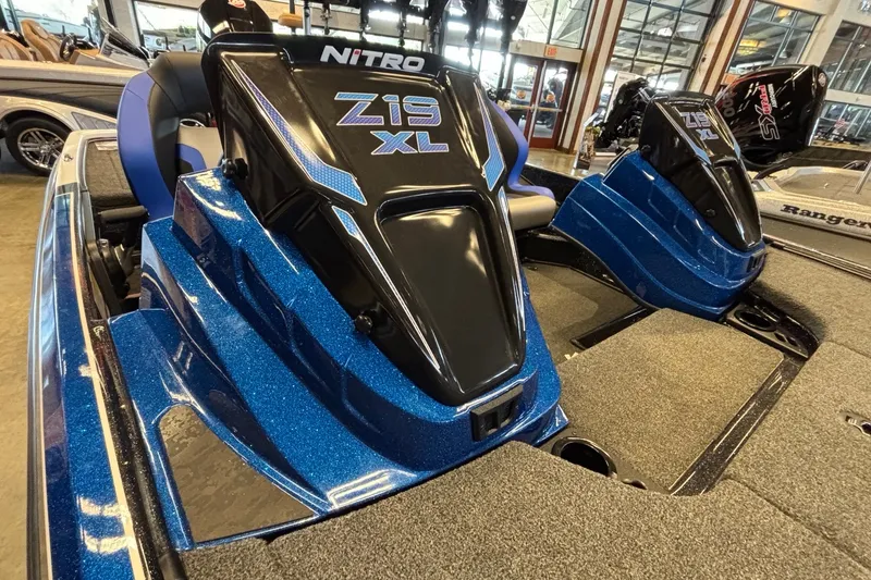 Slide: The Image of 2026 Nitro Z19 XL Pro boat interior with blue accents and sleek design. - 3