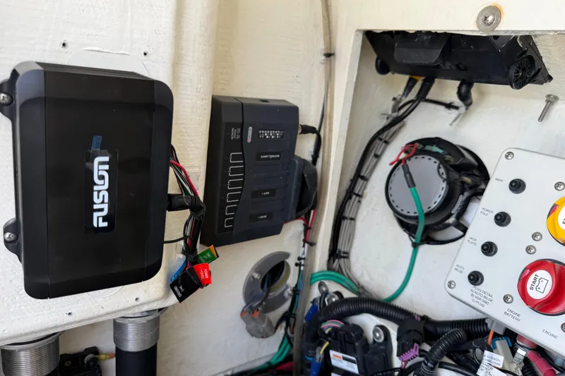 Slide: The Image of Electrical system components inside a 2017 Yellowfin 24 Bay CE boat. - 26