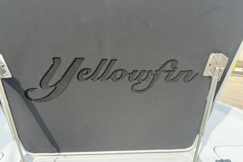Slide: The Image of Yellowfin 24 Bay CE 2017 boat hatch with embossed logo. - 82