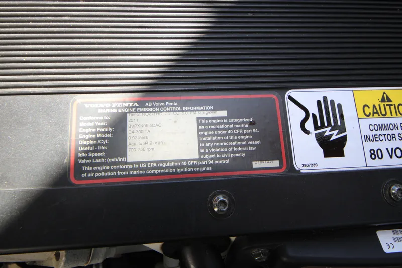Slide: The Image of Volvo Penta marine engine emission control label on a 2013 Ranger Tugs R-31 CB. - 41