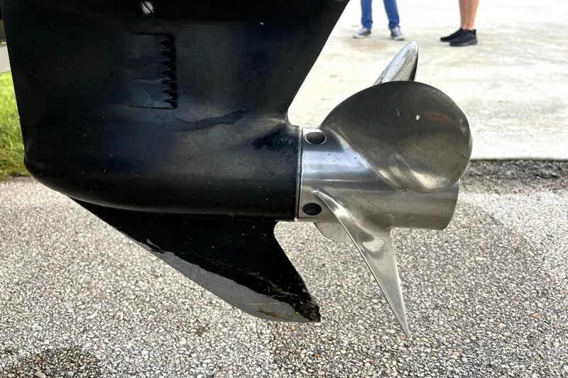 Slide: The Image of Close-up of a boat propeller on a 1998 Boston Whaler 230 Outrage. - 11