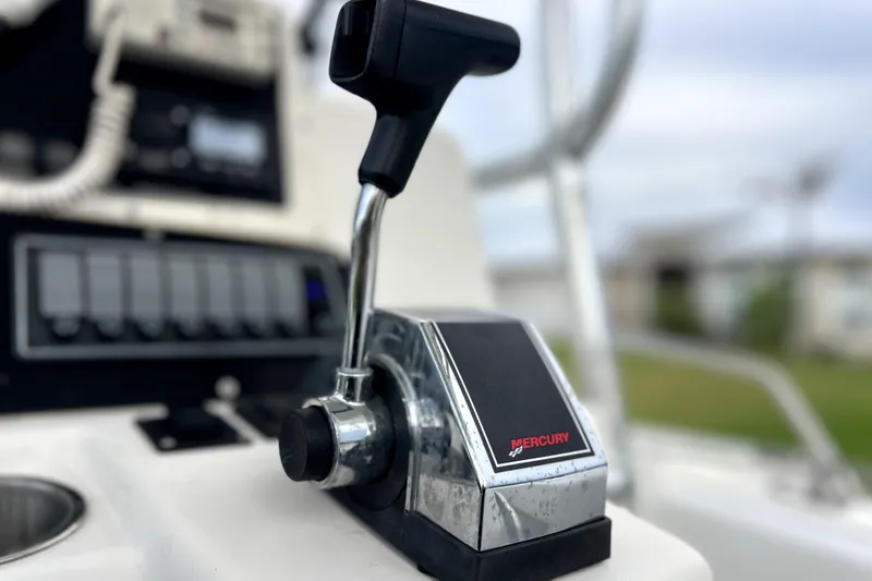 Slide: The Image of Close-up of Mercury throttle control on 1998 Boston Whaler 230 Outrage boat. - 81