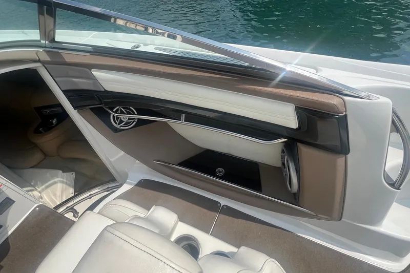 Slide: The Image of Interior view of a 2007 Cobalt 343 boat, showcasing sleek design and seating. - 19