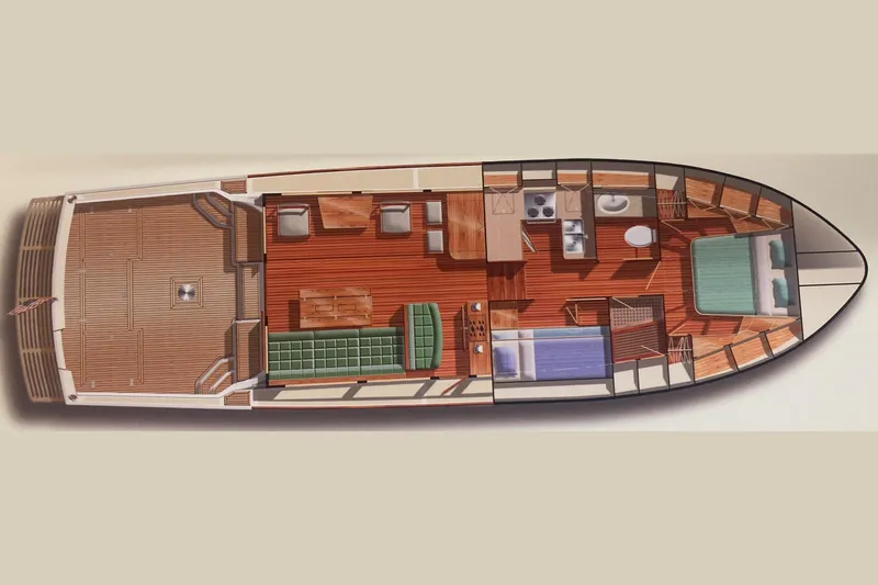 Slide: The Image of Top view of 2004 Grand Banks 43 Eastbay FB yacht interior layout. - 4