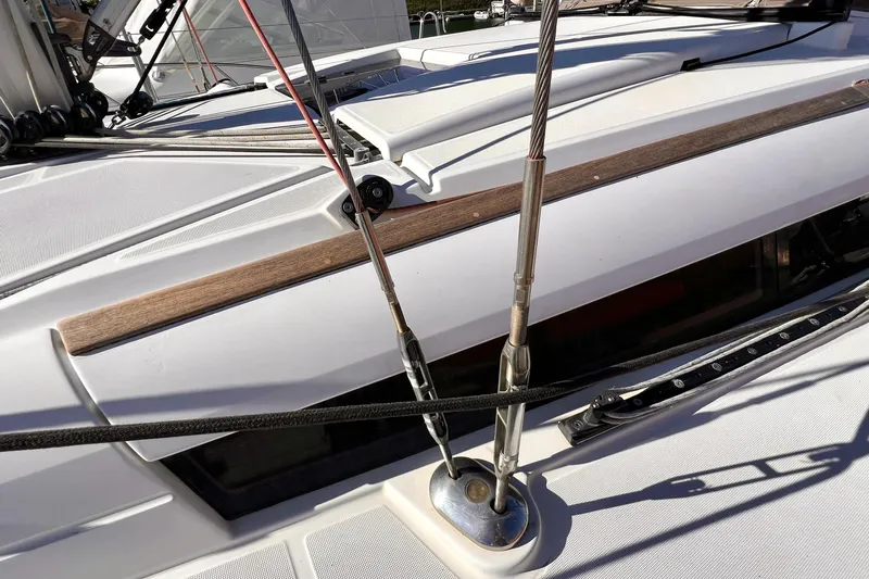 Slide: The Image of 2015 Jeanneau Sun Odyssey 379 sailboat deck with rigging and fittings. - 6