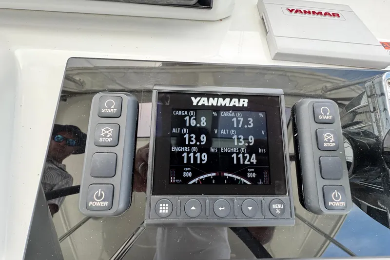 Slide: The Image of Yanmar engine control panel on 2025 Lagoon 46 catamaran, displaying engine data and controls. - 40
