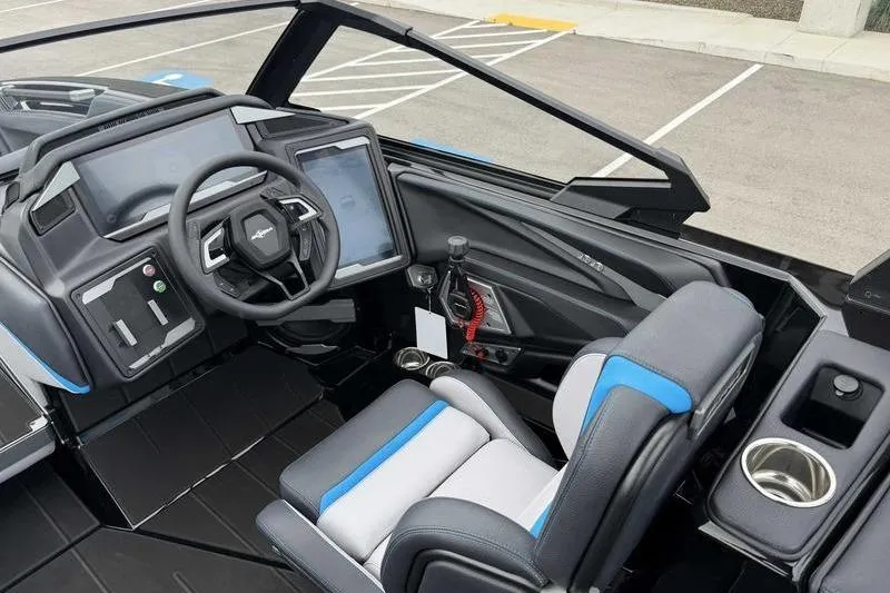 Slide: The Image of Interior of 2026 Supra SA boat with modern dashboard and steering wheel. - 19