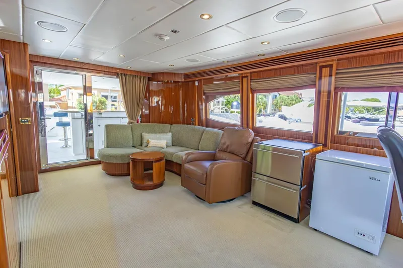 Slide: The Image of Luxurious interior of 2008 Hargrave Enclosed Skylounge MY yacht with modern furnishings and appliances. - 37