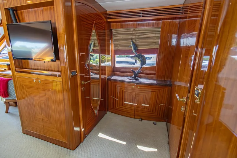 Slide: The Image of Luxurious interior of 2008 Hargrave Enclosed Skylounge MY yacht with wood paneling and decor. - 39