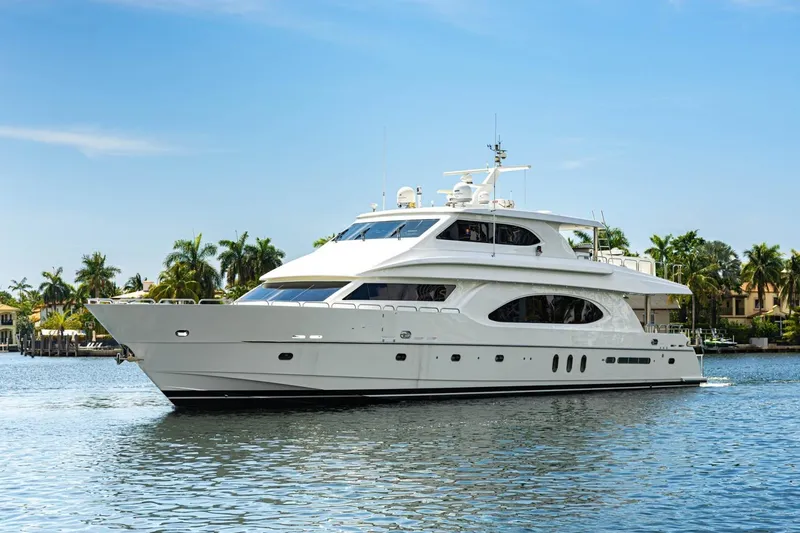 Slide: The Image of 2008 Hargrave Enclosed Skylounge MY yacht cruising on a sunny day. - 2