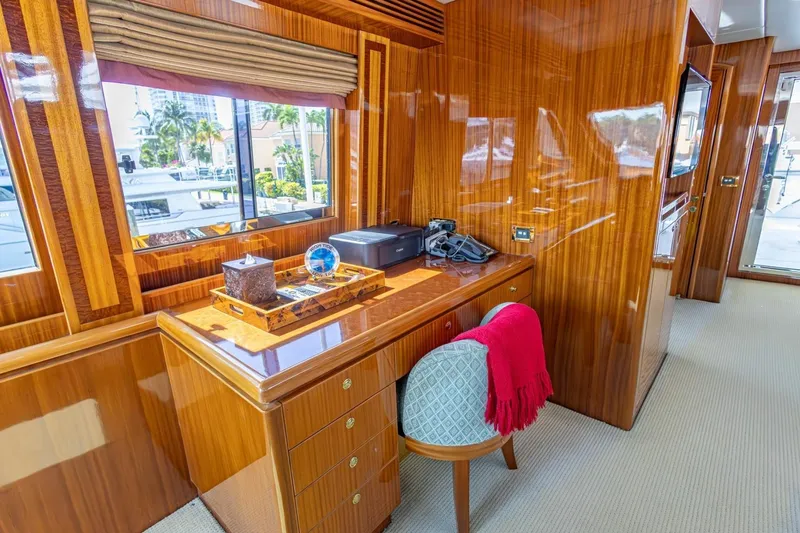 Slide: The Image of Luxurious wooden interior of 2008 Hargrave Enclosed Skylounge MY yacht with desk and chair. - 38