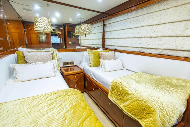 Slide: The Image of Luxurious twin cabin in 2008 Hargrave Enclosed Skylounge MY yacht, featuring elegant bedding and decor. - 29