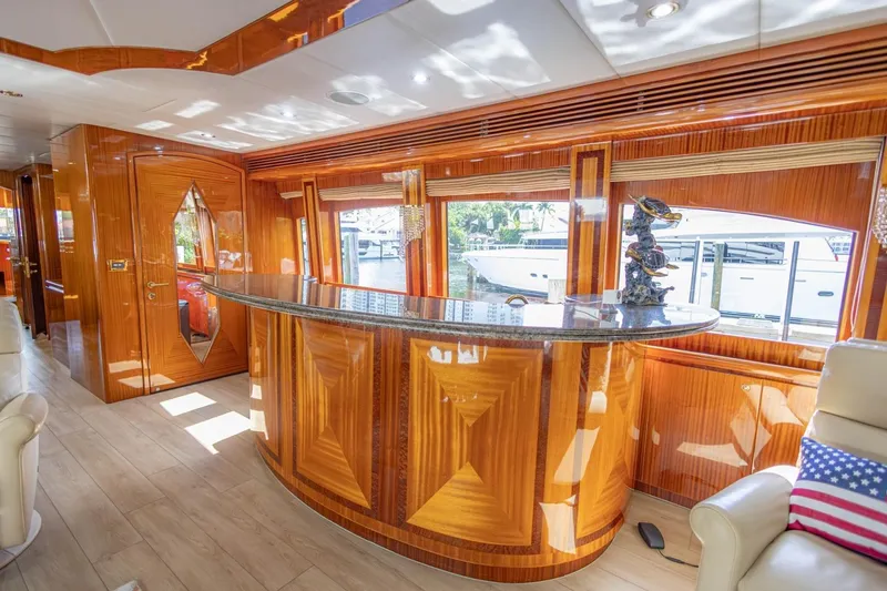 Slide: The Image of Luxurious interior of 2008 Hargrave Enclosed Skylounge MY yacht with elegant wood finishes. - 10