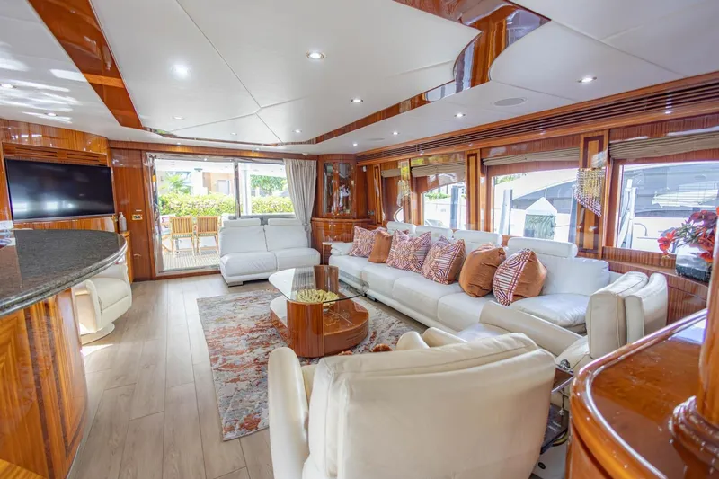 Slide: The Image of Luxurious interior of 2008 Hargrave Enclosed Skylounge MY yacht with elegant seating and decor. - 9