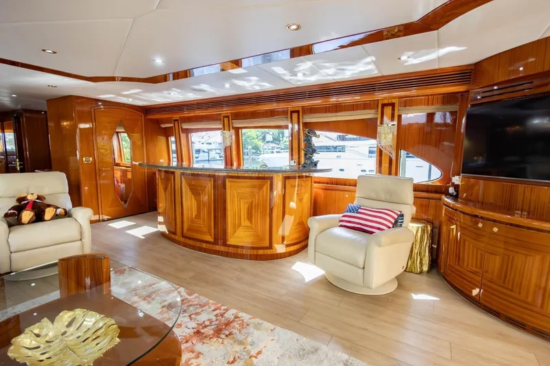 Slide: The Image of Luxurious interior of 2008 Hargrave Enclosed Skylounge MY yacht with elegant wood finishes. - 7