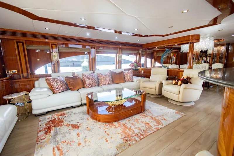Slide: The Image of Luxurious interior of 2008 Hargrave Enclosed Skylounge MY yacht with elegant furnishings. - 6