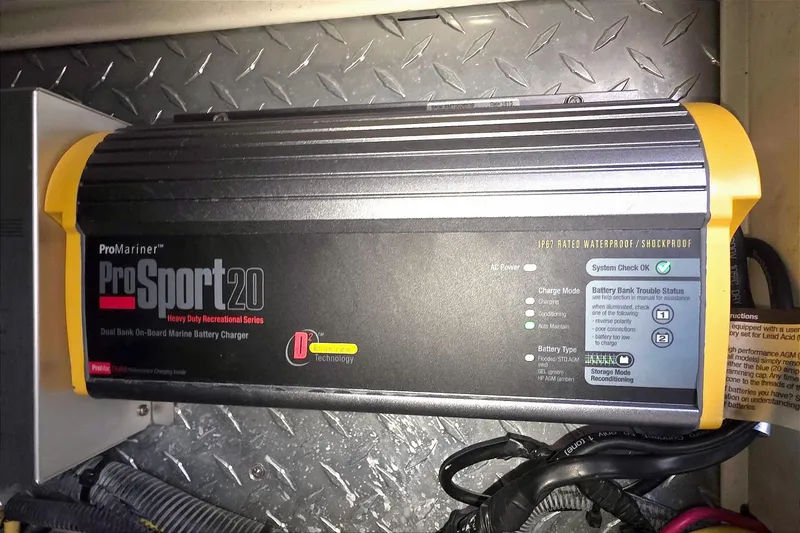 Slide: The Image of ProMariner ProSport 20 marine battery charger in a 2004 Tiara Yachts 4000 Express. - 55