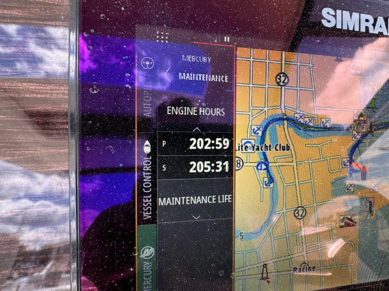Slide: The Image of A navigation screen displays a map with river route and boat control information. - 40