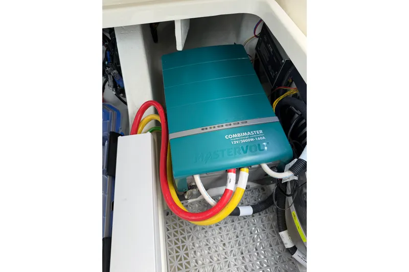 Slide: The Image of Mastervolt CombiMaster in Saxdor 320 GTC 2025 boat, showcasing electrical system components. - 48