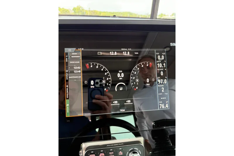 Slide: The Image of Dashboard of 2025 Saxdor 320 GTC displaying engine metrics and navigation data. - 28