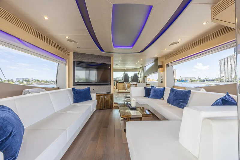 Slide: The Image of Luxurious interior of 2017 Sunseeker 75 Yacht with modern seating and ambient lighting. - 26