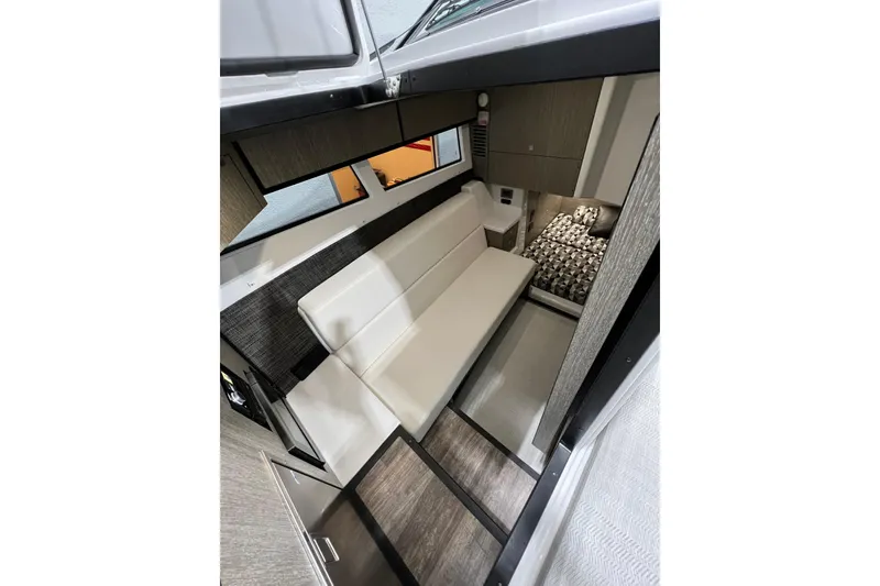 Slide: The Image of Interior of 2023 Monterey 378SS Super Sport boat, featuring modern seating and stylish design. - 20