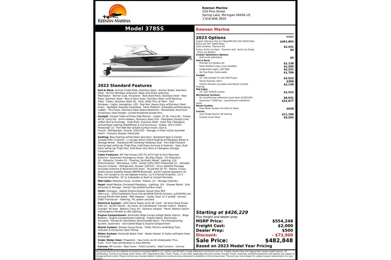 Slide: The Image of 2023 Monterey 378SS Super Sport boat features, pricing, and options at Keenan Marina. - 34