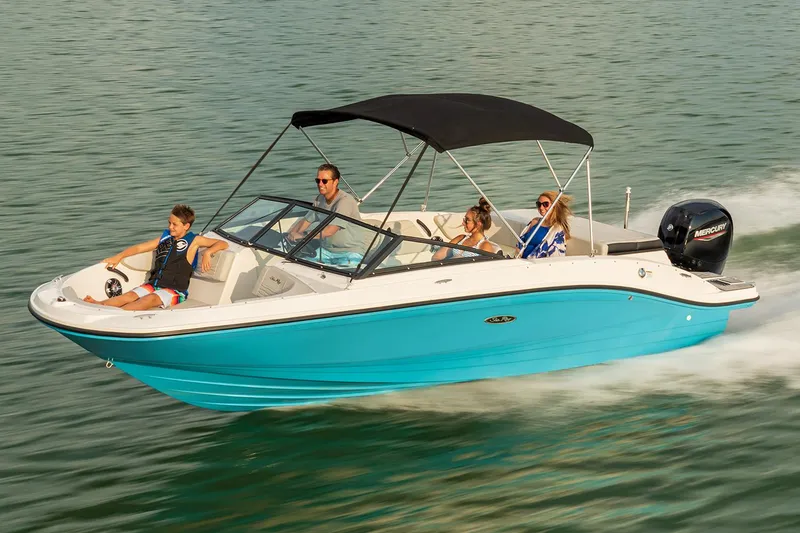 Slide: The Image of Manufacturer Provided Image: 2023 Sea Ray SPX 210 OB boat cruising on water with passengers. - 7