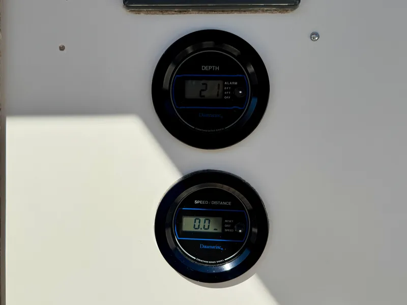 Slide: The Image of Digital depth and speed gauges on a 1989 Nonsuch 30 Ultra sailboat. - 36