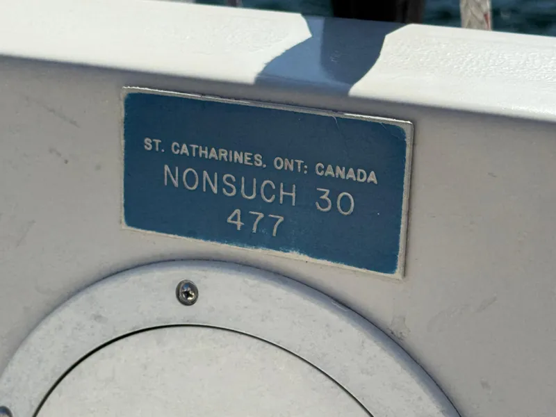 Slide: The Image of Plaque on 1989 Nonsuch 30 Ultra sailboat, St. Catharines, Ontario, Canada. - 37