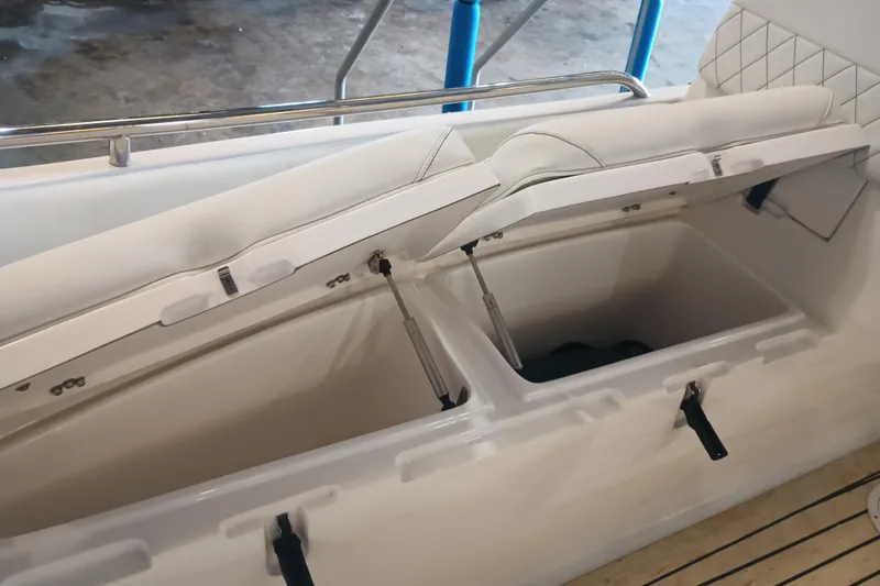 Slide: The Image of 2014 AB Inflatables Nautilus 17 DLX boat storage compartments open. - 12