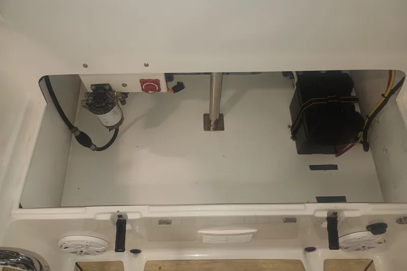 Slide: The Image of 2014 AB Inflatables Nautilus 17 DLX boat interior showing storage compartment and equipment. - 6