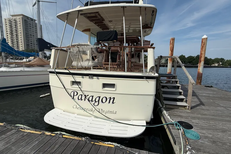 Slide: The Image of 1981 Hatteras 43 Motor Yacht docked in Chesapeake, Virginia marina. - 4