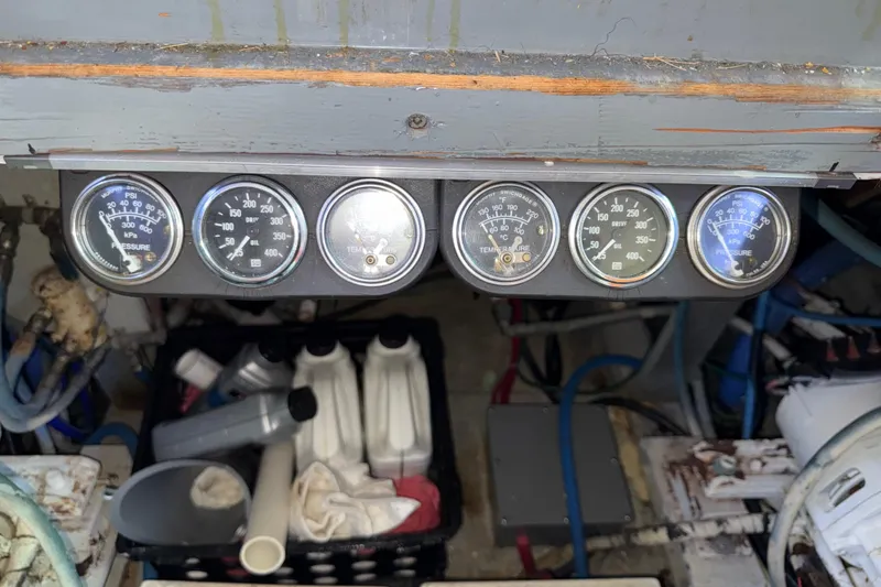 Slide: The Image of Instrument panel of a 1981 Hatteras 43 Motor Yacht engine room. - 65