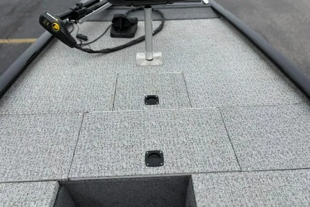 Slide: The Image of 2023 Tracker Pro 170 boat deck with storage compartments and fishing seat mount. - 19