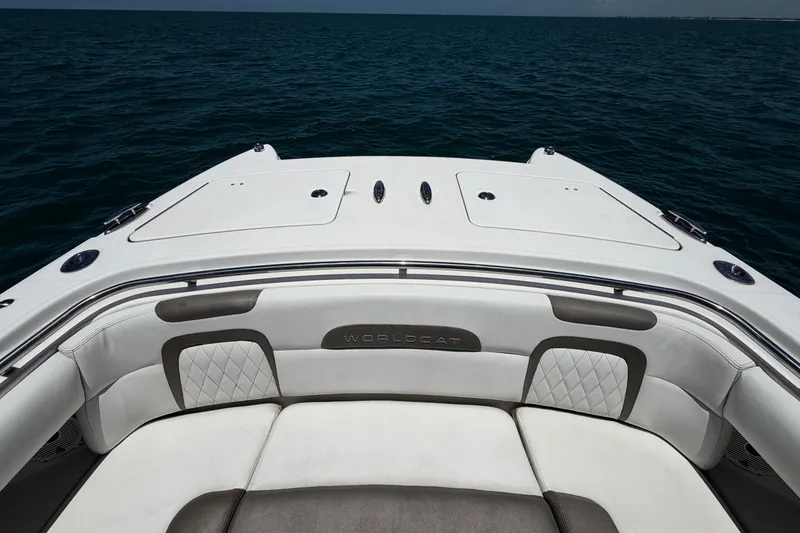 Slide: The Image of 2023 World Cat 280 CC-X boat interior with ocean view. - 2
