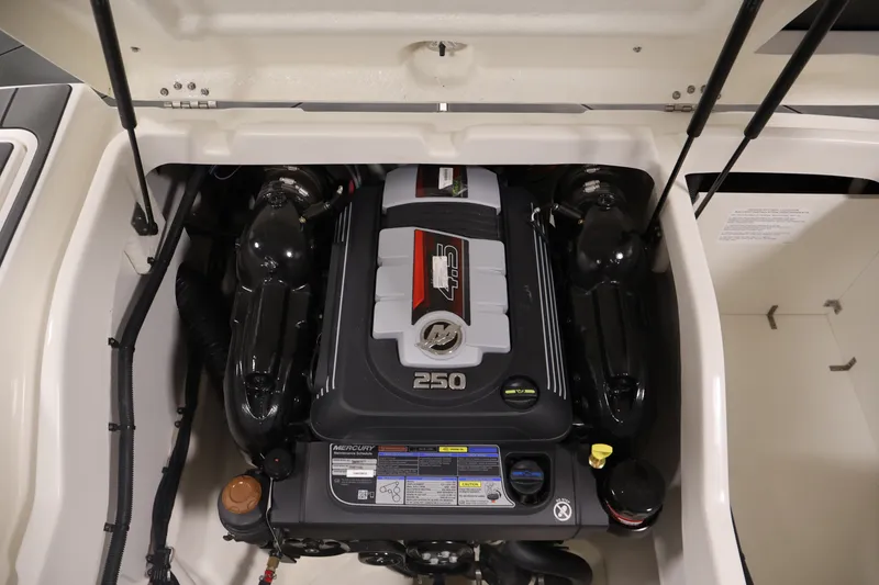 Slide: The Image of Engine compartment of 2026 Bayliner D22I boat, featuring a powerful Mercury 250 engine. - 33