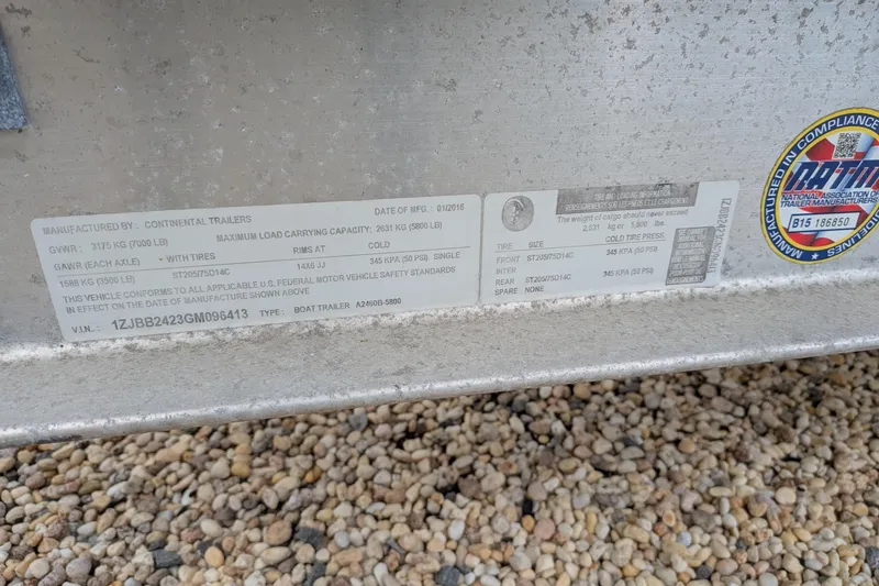 Slide: The Image of Label on Continental Trailers boat trailer, model A2460B-5800, manufactured in 2016. - 19