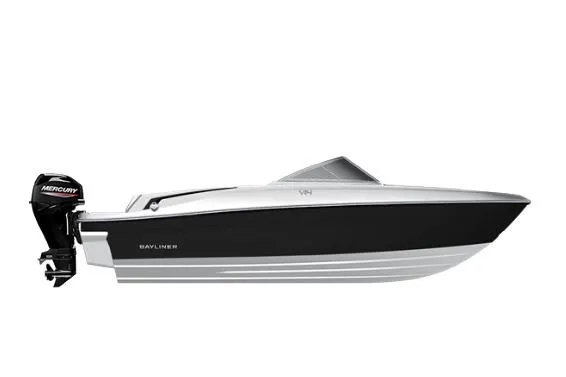 The Image of 2026 Bayliner VR4 Bowrider OB with sleek black and white design, featuring Mercury outboard motor. - 1