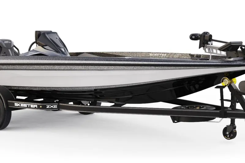 The Image of 2026 Skeeter ZXE20 boat on trailer, sleek design, modern features, black and white color scheme. - 1