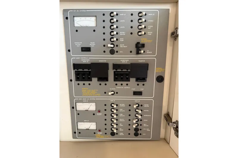 Slide: The Image of Electrical control panel of a 1999 Formula 34 Performance Cruiser boat. - 39