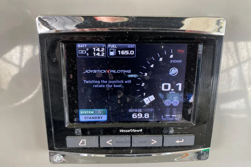 Slide: The Image of Display screen of a 2016 Boston Whaler 330 Outrage showing joystick piloting controls. - 17