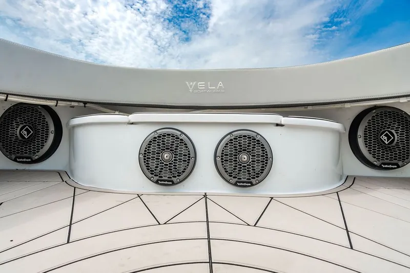 Slide: The Image of Speakers on the deck of a 2021 Custom 368 Center Console boat. - 32