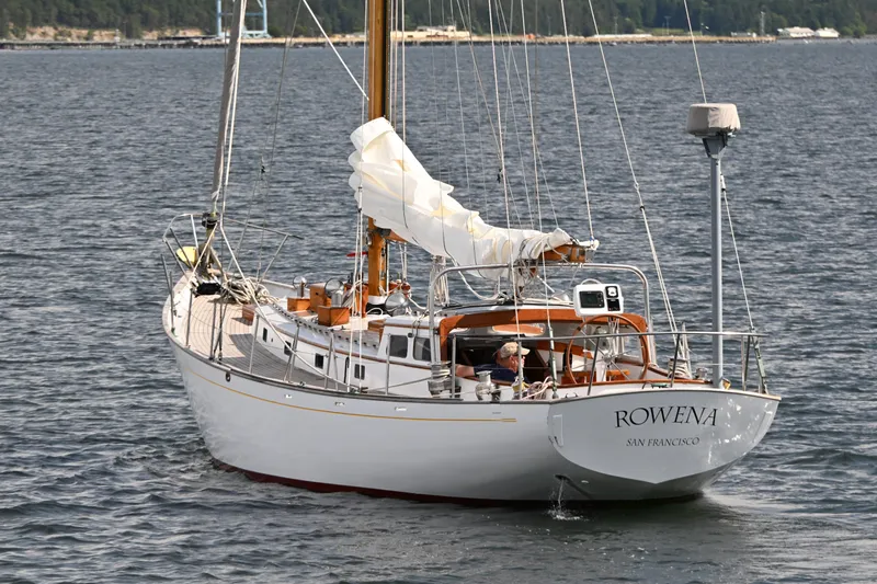Slide: The Image of Vintage 1963 Rhodes 50 sailboat "Rowena" on water, San Francisco. - 3